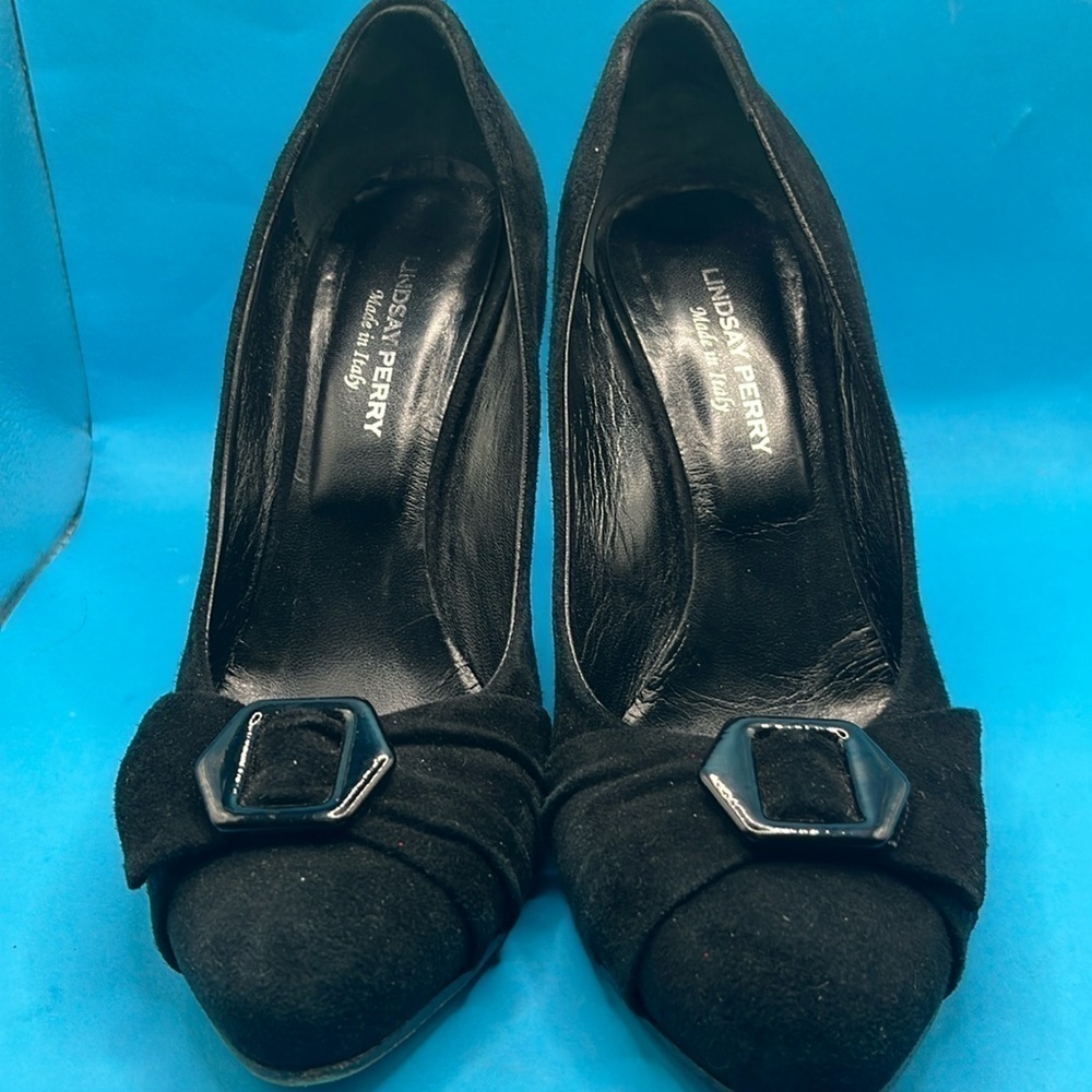 Lindsay Perry made in Italy Suede black heels- size 5.5/6